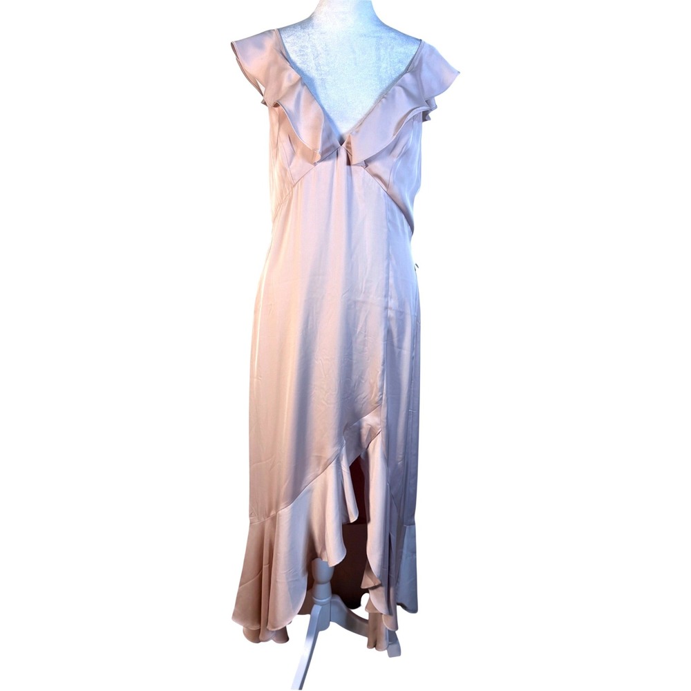 Express Maxi‎ Dress Womens M Pink New Satin Ruffle High Low V-Neck Gown NWT
